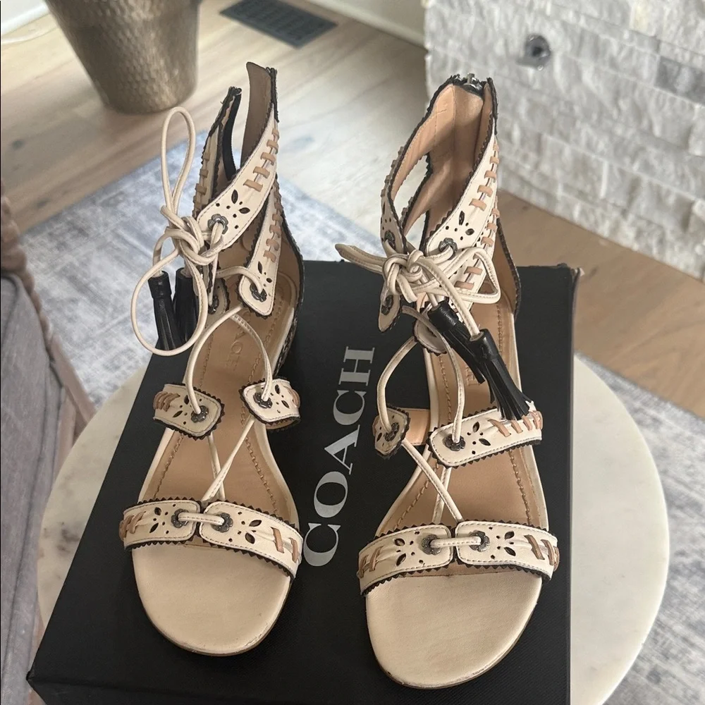 Coach Tan and Black Gladiator Sandals - Picture 2 of 5